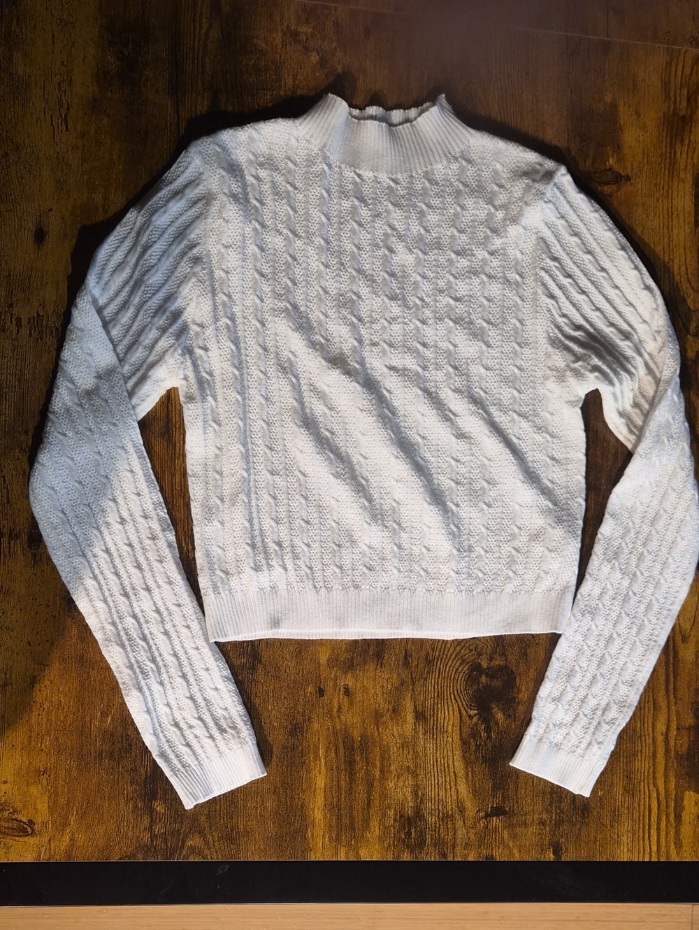 Women's White Cable Knit Mock Neck Sweater